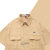 Mens Y2k Waffle Metal Button Shirt High Quality Soft Casual Comfortable Daily Hip Hop College Style Tops Unisex Summer New Style