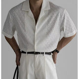 Summer Short Sleeved Shirt Men Oversized Beige Casual Shirt Streetwear Men Korean Loose Hollow Shirt Mens Hawaiian Shirts