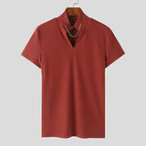 Men's T Shirt Knitted Solid Color V Neck Short Sleeve Summer Men Clothing Streetwear Fashion Casual Tee Tops S-5XL