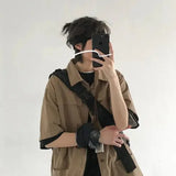 Shirts Men Brown Solid Japanese Fashion Cargo All-match High Street Retro Teens Male Clothes Harajuku Students Gentle Handsome