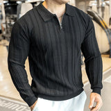 New American Chic Men Polo Sweater Light Luxury Trendy Fitness Knit Solid Color Pullover Leisure Slim-fit Long Sleeve Knitwear