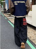 Y2K Streetwear Red Plaid Washed Black Baggy Cargo Jeans Pants For Men Clothing Straight Long Trousers Ropa Hombre