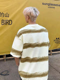 250G Cotton Summer T-shirts Men Korean Fashion Irregular Stripes Basic Tees Y2K Tops Short Sleeve Oversized T Shirts