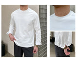 New Autumn Fashion Men T-shirt Light Luxury Solid Color Long Sleeve Tops Leisure Streetwear Casual O Neck Basic Shirts M-3XL