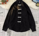 Chinese Style Blouse Buckle Stand Collar Shirt Korean 2025 Summer New Trend Embroidered Pattern Vintage Shirt Jacket