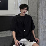 Summer Short Sleeved Shirt Men Oversized Society Mens Black Dress Shirt Korean Loose Casual Shirt Mens Pocket White Shirts