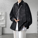 Casual Shirt for Men Ice Silk Bamboo Leaf Long Sleeve Shirt Harajuku Top Quality Loose Drape Black White Japanese Streetwear