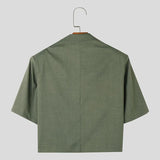 Men Blazer Solid Color Lapel Short Sleeve Button Pockets Casual Suits Men Streetwear Fashion Leisure Blazer S-5XL