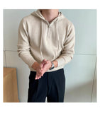 New British Leisure Men's Hooded Sweater Trendy Zip-up Preppy Style Slim-fit Long Sleeve Hoodies Casual Vintage Warmth Knitwear