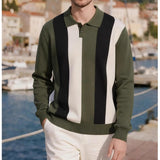 British Retro Men's Knitted Polo Shirt Light Luxury Patchwork Slim-fit Long Sleeve T-shirts Autumn Leisure Business Tops M-3XL