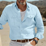 Men's Casual Cotton Linen Shirts for Men Hawaiian Shirts Breathable Solid Color Basic Style Men Clothing