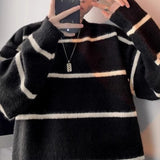 New Korean Trendy Men Sweater Light Luxury Knitted Drooping Stripe O Neck Long Sleeve Pullover Casual High Street Knitwear M-3XL