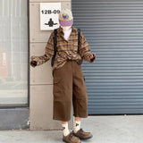 Summer Cotton Casual Pants Men Retro Cargo Pants Men Japanese Streetwear Hip-hop Loose Wide Leg Pants Men Cropped Trousers