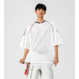 Men Sport Tshirt Transparent Mesh V-neck T Shirt Short Sleeve Men Clothing Summer Fashion Streetwear Male Loose Tee Tops