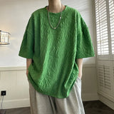 Pleated T-shirts Men Baggy Solid O-neck Half Sleeve Leisure Korean Style High Street Vintage Daily Normcore Youthful Vitality