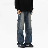 American spring and autumn large pocket straight leg workwear jeans for men and women high street loose retro casual pants y2k