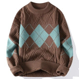 Korean style autumn and winter street fashion personalized splicing round neck sweater for couples loose and casual knitted top