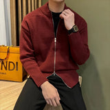 Japanese Stand Collar Men Cardigan Jacket Light Luxury Trendy Knitted Zip-up Long Sleeve Sweater Coat Premium Quality Knitwear