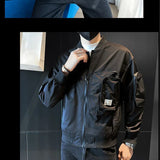 Autumn KPOP Fashion Style Harajuku Slim Fit Tops Loose All Match Casual Outerwear Stand Collar Pockets Zipper Long Sleeve Jacket