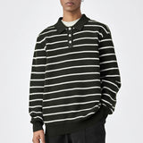 New American Trendy Men Polo Neck Sweaters Light Luxury Striped Knit Long Sleeve Pullover Tops High Quality Loose Knitwear M-3XL