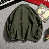 Japanese Cargo Retro Jacket Men 2025 Spring Loose Large Size Army Green Denim Jacket Preppy Trendy High-end Simple Jacket Chic