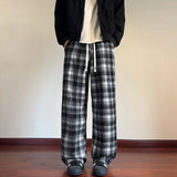 Autumn Woolen Pants Men Fashion Retro Plaid Pants Men Streetwear Hip-hop Loose Wide Leg Pants Mens Vintage Trousers Large Size