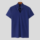 Men's T Shirt Knitted Solid Color V Neck Short Sleeve Summer Men Clothing Streetwear Fashion Casual Tee Tops S-5XL