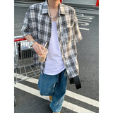 Summer Short Sleeved Shirt Men Fashion Retro Plaid Shirt Mens Streetwear Loose Black White Casual Shirt Man Large Size 4XL