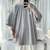 Ice Silk Striped Oversized Cool T Shirts Men Summer Half Sleeve Fashion Harajuku T-Shirt Male Solid Simple Daily Casual Tees