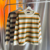 Long Sleeve T-shirts Men Japanese Striped O-neck Loose Couple Basic Simple Streetwear All-match Clothing Harajuku Ins Panelled