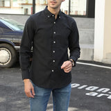 Spring Autumn Men's Casual Business Shirt Oxford Fabric Solid Color Fashion Shirts Single Breasted Simple Style Trendy Button Up