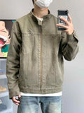 Spring Autumn Vintage Coat American Retro Heavy Washing Canvas High-end Jacket Men's Stand-up Collar Design Casual Jacket Chic