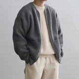 Autumn Zipper-Up Knitted Sweatercoat for Men Solid Casual Slim Baisc Cardigan Hombre Round Neck Pocket  Tops Male Outwear