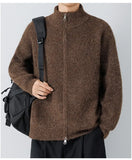 Autumn Men's Korean Zipper Cardigan Jacket Casual Stand Collar Solid Color Long Sleeve Sweater Premium Quality Knitted Outerwear