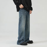 New Fashion Lightning Crack Men's Baggy Straight Jeans Vintage Blue Bootcut Trousers Personality Streetwear Male Denim Pants