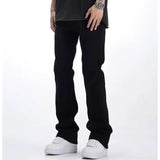 Man Trendy Solid Color Flare Pants Spring Summer Casual High Street Straight-Leg Jeans Micro-Flared Waist Slimming Effect