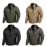 Mens Half-Zip Sweatshirts Autumn Male Stand Collar Loose Solid Color Pullover New Man Trend Casual Army Green Hoodies