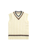 Men's British Retro College Style Color Block V-neck Sleeveless Knitted Vests Autumn Winter Versatile Layered Sweater Waistcoat