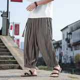 New Chinese Style Men Vintage Loose Casual Wide Leg Pant Summer Thin Loose Fit Bell Bottoms Casual Pants Cropped Pants For Men