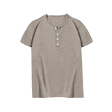 Summer Fashion T-shirt Men's Casual Solid Color Button Henry Shirt European And American Style Trend Men's Clothing Hot Sale