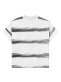 250G Cotton Summer T-shirts Men Korean Fashion Irregular Stripes Basic Tees Y2K Tops Short Sleeve Oversized T Shirts