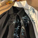 Plus Size 5XL-M Fashion Button Embroidered Ethnic Style Shirt Long Sleeve Loose Casual Traditional Chinese Clothing for Men