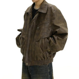 Men's Leather Jacket American style Retro Brown Make old Coat High Street fashion Casual Baggy Polo collar Jacket for men