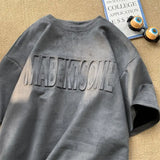 Fashion Harajuku European American suede letter graphic T shirt Street y2k men and women hip hop loose oversize short sleeves