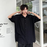 Summer Short Sleeved Shirt Men Fashion Society Mens Black Dress Shirt Korean Loose Casual White Shirt Mens Hollowed Out Shirts