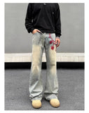 American retro men and women trend personalized embroidered straight leg washed jeans couple spring and autumn casual pants y2k