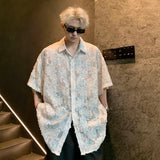 Transparent Floral Handsome Shirts Summer Thin Fashion Casual Streetwear Loose Shirt Breathable Short Sleeve Men's Clothing