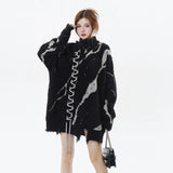 Knitwear Sweater Black Turtleneck Winter Oversize Pullover Fashion Punk Gothic Streetwear High Street Men's And Women's