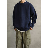 Heavy Japanese Sweater Loose Round Neck Pullover Fashionable High-end Red Sweater Men Women's Inner Base Knitted Sweater Chic