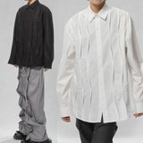 Dark Style Niche Design Shirt Pleated High-End Shirt Autumn New Japanese Harajuku Style Solid Color Casual Y2k Tops For Men